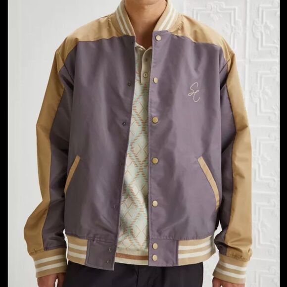 Urban Outfitters standard cloth gray and tan bomber satin nylon jacket - Picture 1 of 5